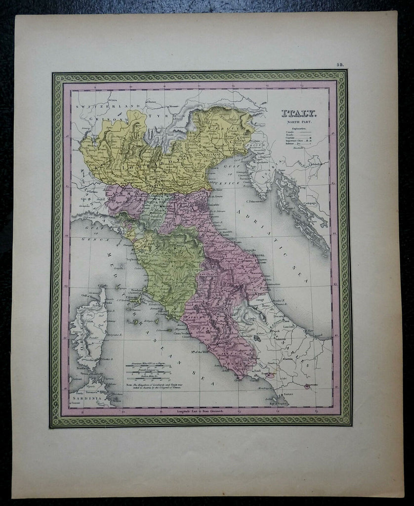Northern Italy Lombardy Tuscany Papal States Parma Modena 1850 Cowperthwait map