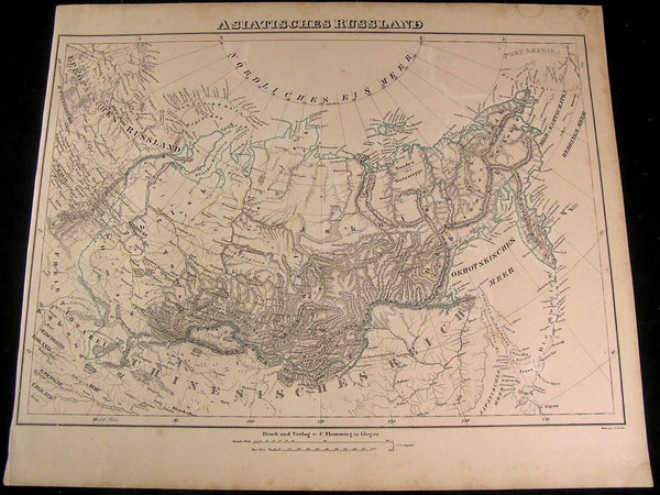Asiatic Russia Yakutzk Tobolsk Bering Strait 1849 Flemming old antique map