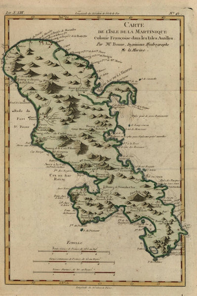 Martinique French Colony Lesser Antilles Caribbean Island 1780 Bonne map