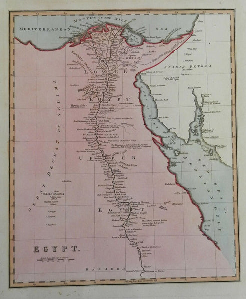 Upper & Lower Egypt Nile River Alexandria Cairo Red Sea 1823 scarce Ellis map