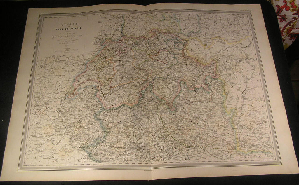 Switzerland Piedmont Lombardy Swiss Alps 1864 antique Dufour huge hand color map