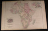 Africa Mountains of Kong 1884 large old antique vintage detailed hand color map