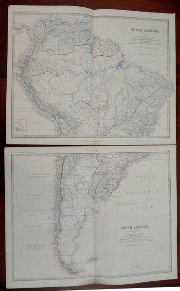 South America Brazil Peru Colombia Chile 1865 Johnston large folio 2 sheet map