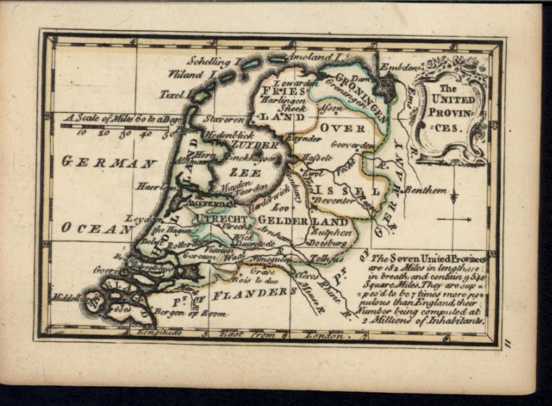 United Provinces Netherlands Holland 1758 Bowen charming miniature antique map