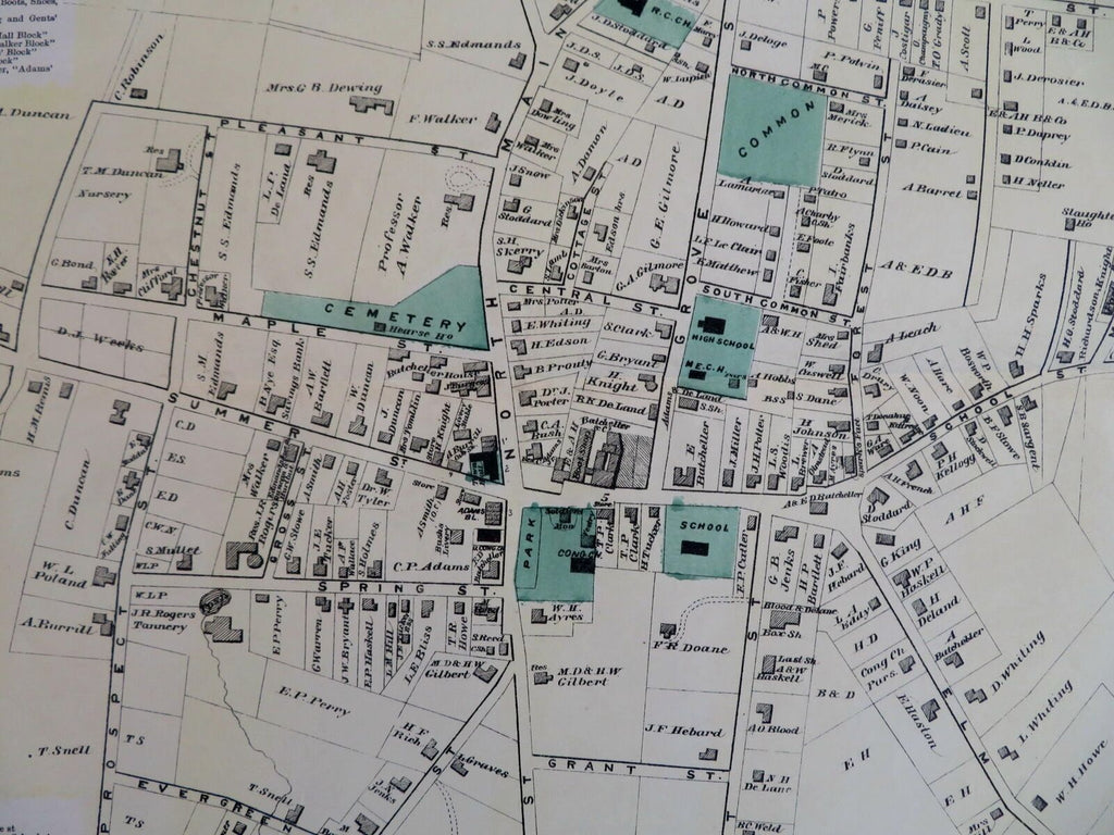 North Brookfield Worcester County Massachusetts 1870 F.W. Beers township map