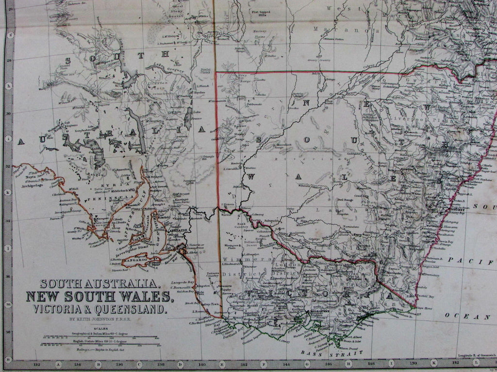 New South Wales Australia Victoria Queensland Cape York 1868 old Johnston map