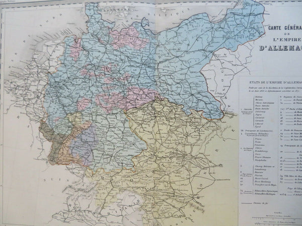 German Empire Prussia Bavaria Saxony Westphalia c. 1870 Jacobs engraved map