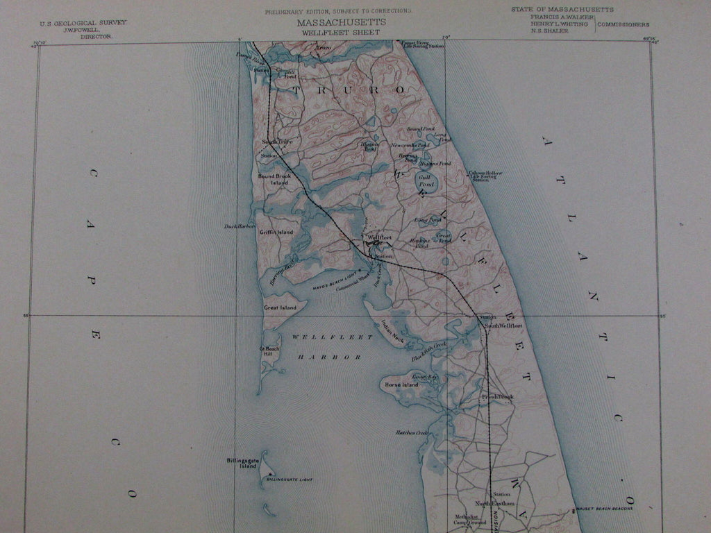 Cape Cod Wellfleet Dennis Orleans Eastham Massachusetts 1890 old US coastal map