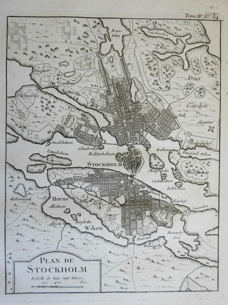 Stockholm Sweden detailed city plan 1760 scarce detailed Bellin map