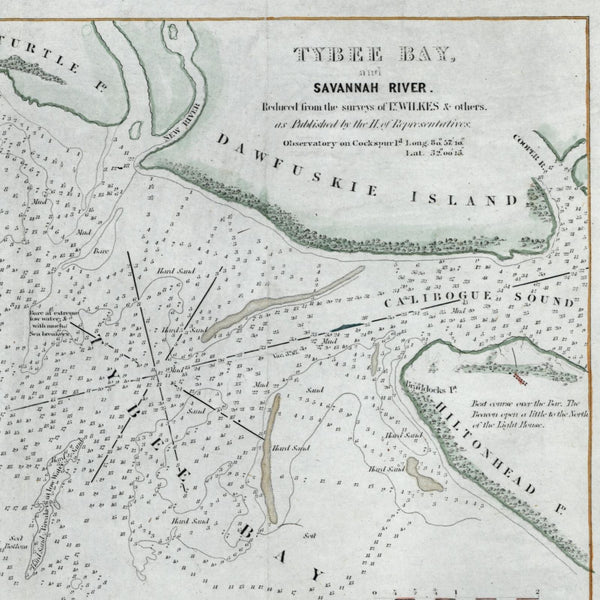 Tybee Bay Savannah River Hilton Head SC Blunt 185 small old nautical chart map