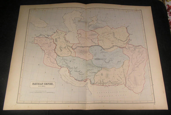 Parthian or Arsacid Empire Iran Media 1855 antique Philip large hand color map