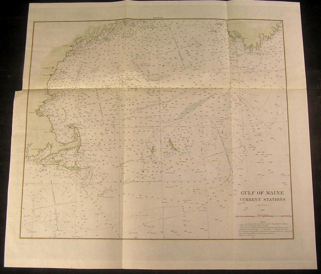 Gulf of Maine 1883 Currents Boston Cape Cod antique folio color nautical chart