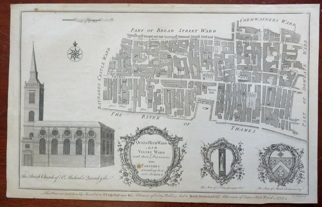 London Queenhithe & Vintry Wards Church Parishes 1755 Cole engraved print