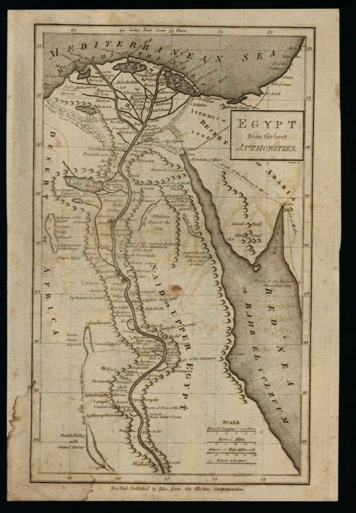 Egypt North Africa Nile river caravan routes 1807 by J. Low map