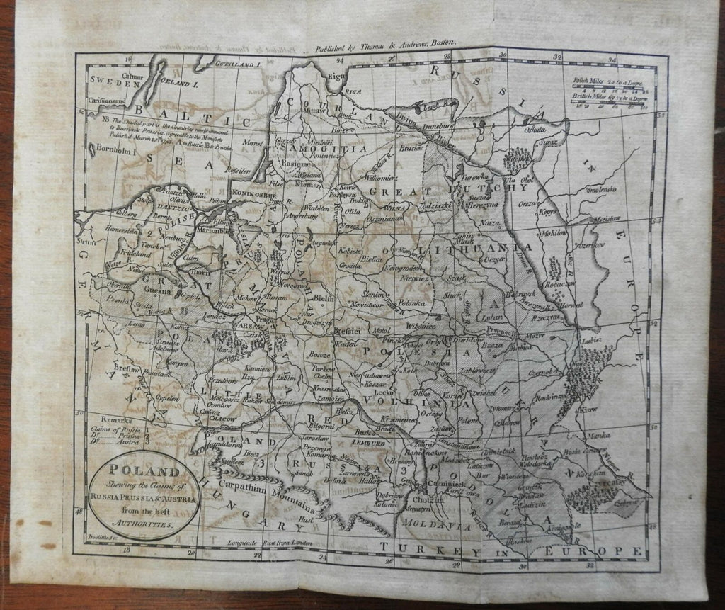 Poland Polish Commonwealth Partition Austria Prussia Russia 1796 Doolittle map