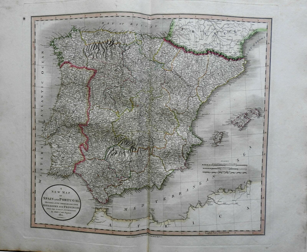 Iberia Spain Portugal Castille Leon Galicia Andalusia 1801 Cary folio map