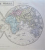 World Map in Double Hemispheres 1853 Hall engraved hand colored map Eclipse line