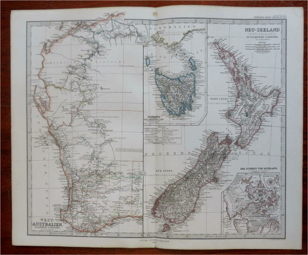 West Australia New Zealand Tasmania Auckland 1869 Petermann detailed map