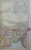 Northern India Punjab Bengal Tibet Kashmir 1914 Philip huge detailed scarce map