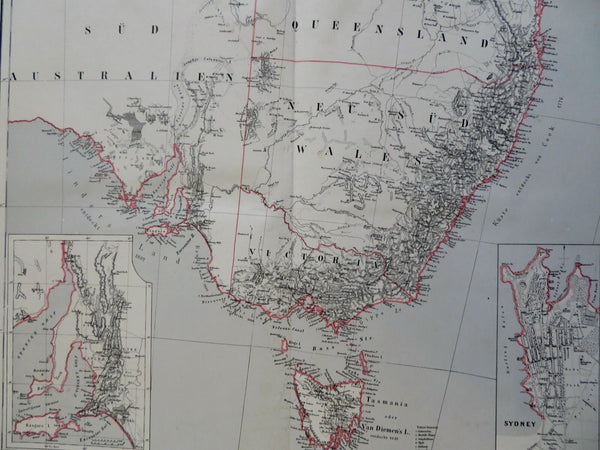 New South Wales Victoria Tasmania Sydney Australia 1885 Flemming detailed map