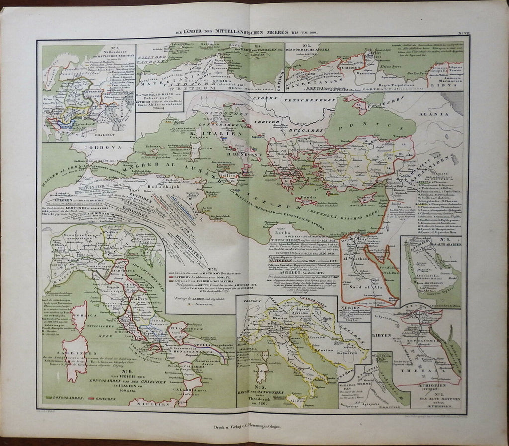 Mediterranean Sea Lombard Italy Vandal Kingdom 1848 Mahlmann historical map