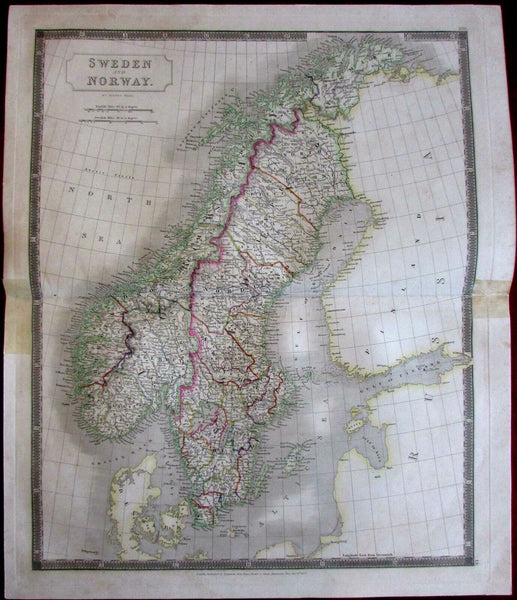 Sweden Norway Scandinavia 1827 folio S. Hall scarce vintage antique map