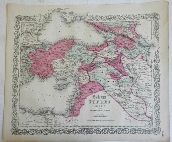 Ottoman Empire Asian Holdings Cyprus Holy Land Palestine Israel 1865 Colton map