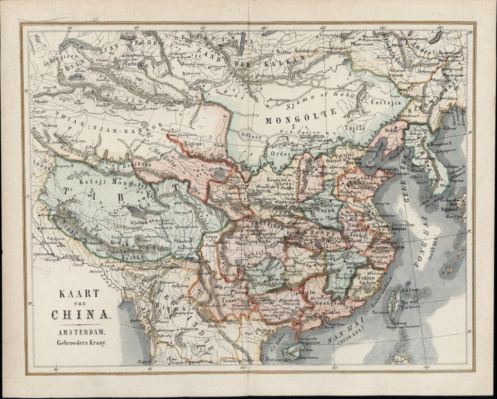 China Mongolia Russia India Tibet Tartary Asia 1861 Kraay rare antique Dutch map