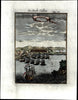Callao Peru 1719 very early urban birds-eye view plan map tall ships