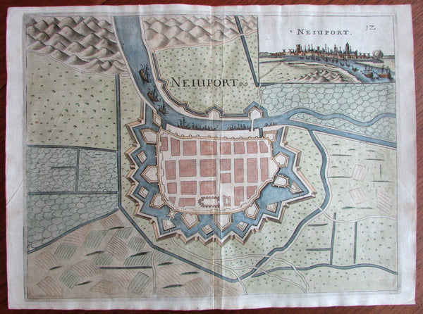 Nieuwpoort Flanders Belgium Low Countries 1673 Priorato city plan map w/ view