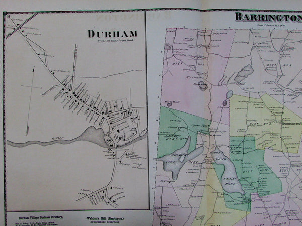 Durham Barrington New Hampshire farmers doctors grocers 1871 Sanford old map