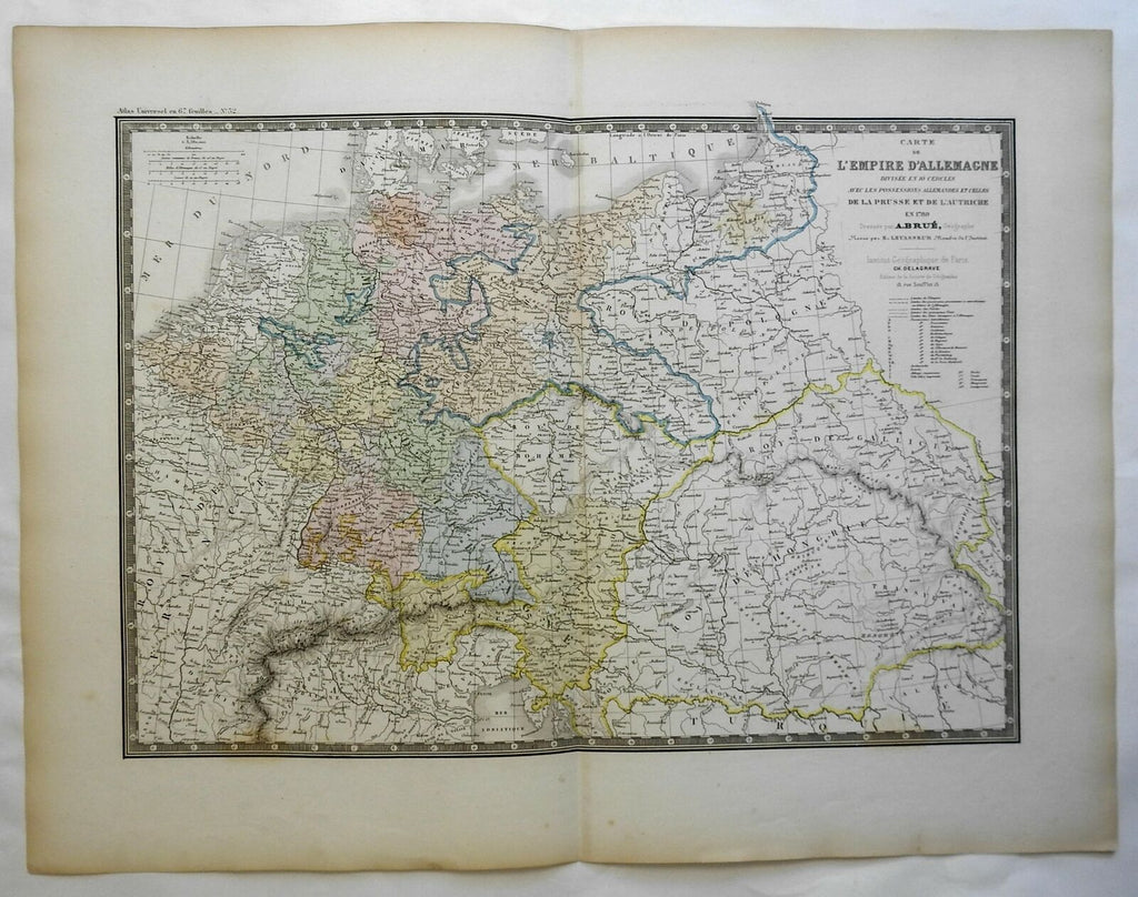 Holy Roman Empire Prussia Austria c. 1830's Brue large detailed map hand color