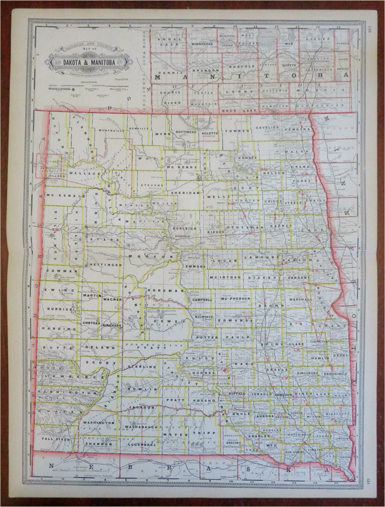 North & South Dakota Manitoba Bismark 1885 Cram scarce large detailed map