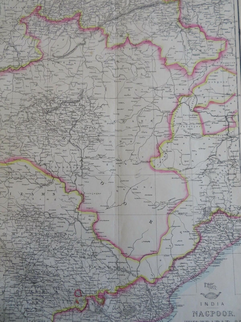 British India Nagpur Hyderabad Central India c. 1856-72 Weller map