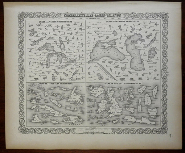 Lakes of the World & Islands of the World Cuba Java Jamaica 1855 J.H. Colton map