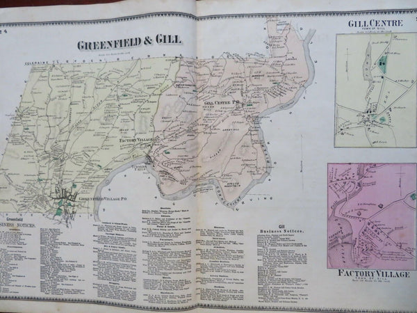 Greenfield & Gill Franklin County Massachusetts 1871 Beers detailed township map