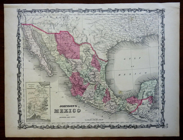 Mexico Central America Yucatan Mexico City 1864 Johnson & Ward civil war era map