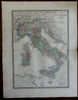 Italy Lombardy Tuscany Papal States c. 1830's Brue large detailed map hand color