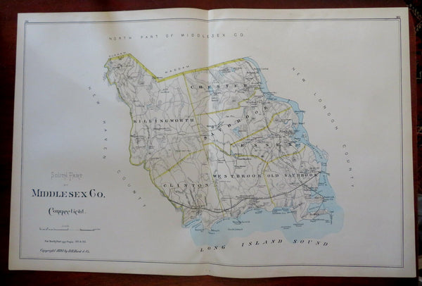 Southern Middlesex County Conn. Clinton Essex 1893 Hurd large detailed map
