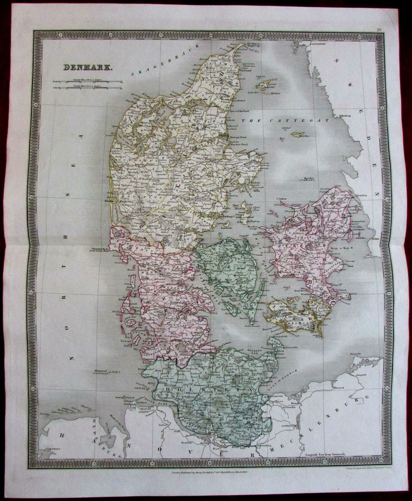 Denmark by itself 1831 by Teesdale Dower lovely antique map