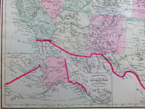 U.S. United States Russian America Alaska Texas Indian Territory 1879 fine map