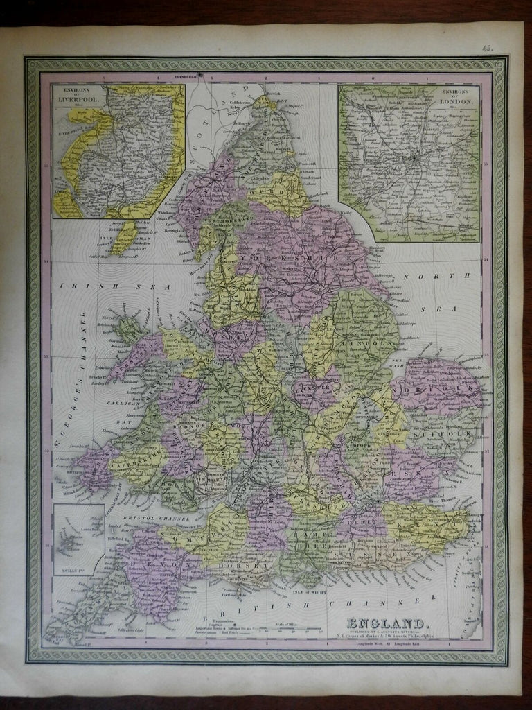 England Wales Liverpool London Yorkshire Cornwall Sussex c. 1846-9 Mitchell map