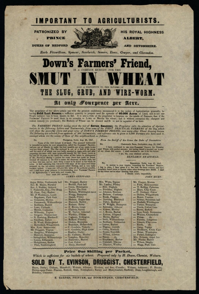 Farmer's Friend Victorian Broadsheet 1847 Agriculture Advertisement Albert