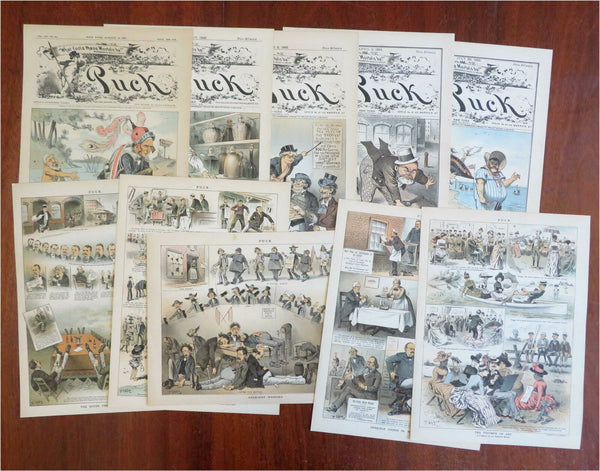 F. Opper political cartooning 1886 Puck Humor Lot x 10 original color prints [d]