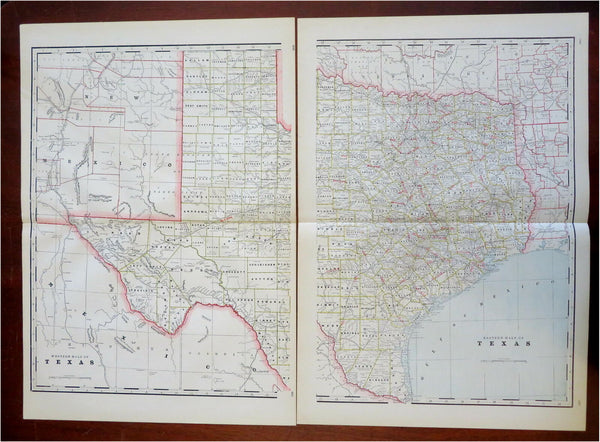 Texas Dallas Houston El Paso 1887-90 Cram scarce large detailed two sheet map