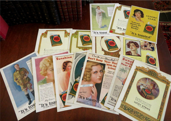 Lucky Strike Cigarette Ads c. 1925-35 Lot x 14 color advertisements tennis fun