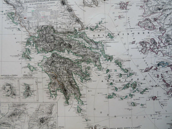 Kingdom of Greece Athens Santorini Crete Corfu 1869 Petermann detailed map