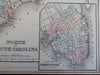 North & South Carolina states w/ Charleston inset 1888 Bradley-Mitchell map