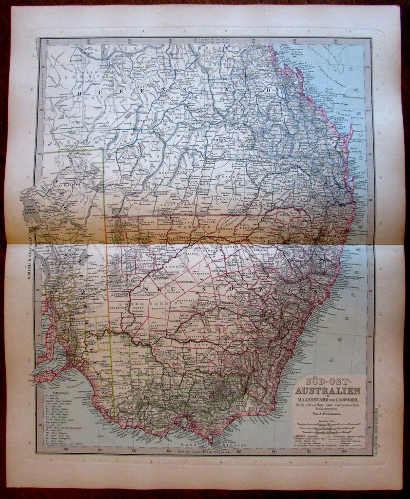 Southeastern Australia Melbourne Sydney New South Wales 1890 old color map