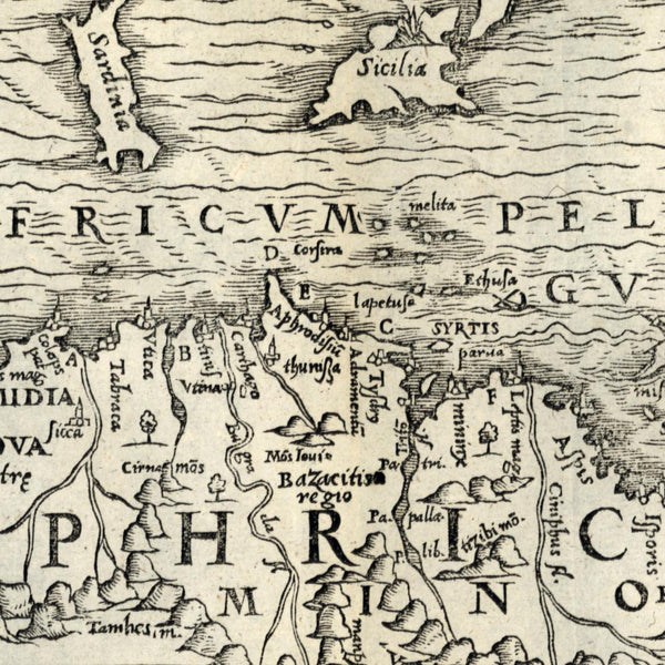 Italia Italy Sardegna Sicily Sicilia North Africa 1576 Petri rare old map